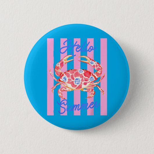 Preppy Hallo Sommer Trendy ed Krabbe Küsten Button (Vorderseite)