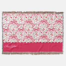 Preppy Hand Drawn Coquette Pink Red Bows Decke