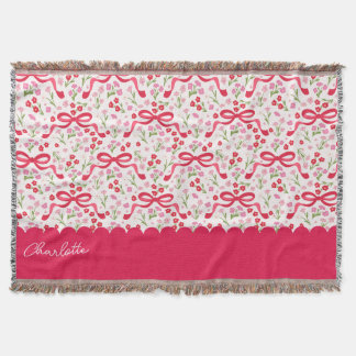 Preppy Hand Drawn Coquette Pink Red Bows Decke