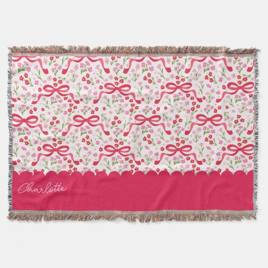 Preppy Hand Drawn Coquette Pink Red Bows Decke (Vorderseite)