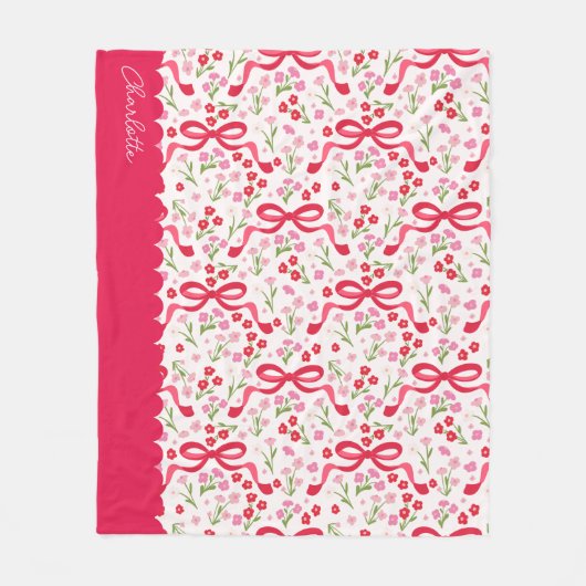 Preppy Hand Drawn Coquette Pink Red Bows Fleecedecke (Vorderseite)