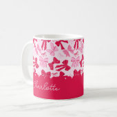 Preppy Hand Drawn Coquette Pink Red Bows Kaffeetasse (Vorderseite Links)