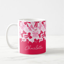 Preppy Hand Drawn Coquette Pink Red Bows Kaffeetasse