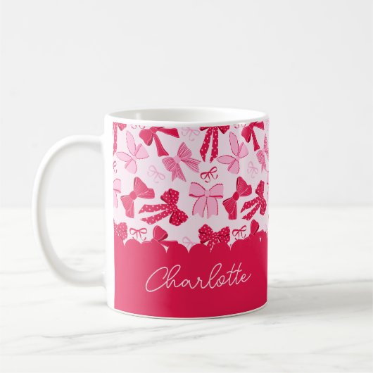 Preppy Hand Drawn Coquette Pink Red Bows Kaffeetasse (Links)