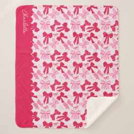 Preppy Hand Drawn Coquette Pink Red Bows Sherpadecke