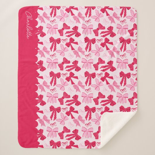 Preppy Hand Drawn Coquette Pink Red Bows Sherpadecke (Vorderseite)