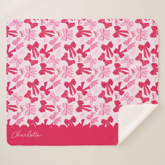 Preppy Hand Drawn Coquette Pink Red Bows Sherpadecke (Vorderseite (Horizontal))