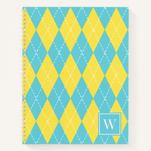 Preppy-Handstich-Argyle – Gelb & Türkis Notizblock (Vorderseite)