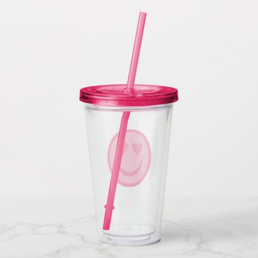 Preppy Heart Happy Face Acrylic Tumbler Acryltrinkbecher (Rückseite)