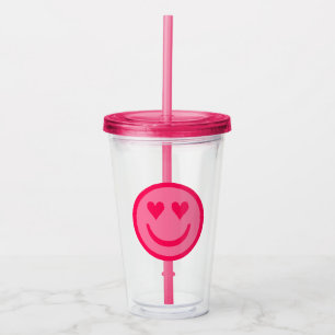 Preppy Heart Happy Face Acrylic Tumbler Acryltrinkbecher