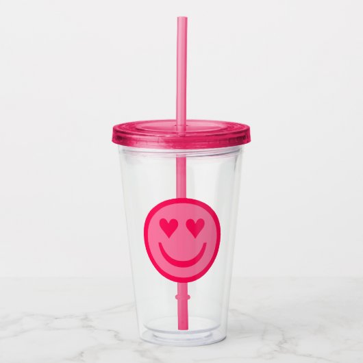 Preppy Heart Happy Face Acrylic Tumbler Acryltrinkbecher (Vorderseite)