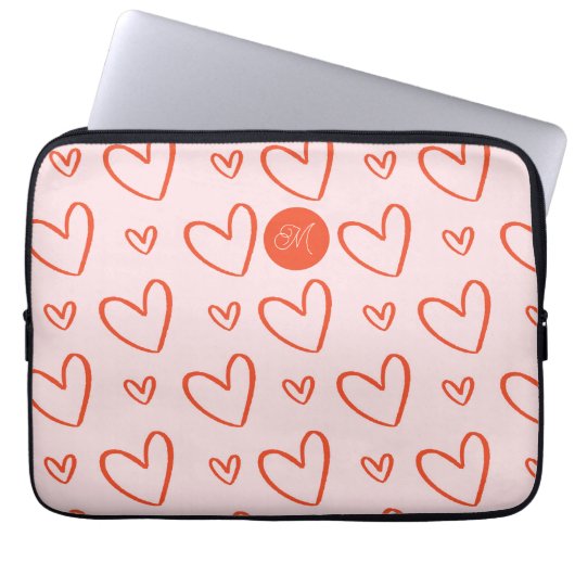 Preppy heart - monogramm, rosa und rot laptopschutzhülle (Vorderseite)