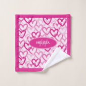 Preppy Hearts Pink Badhandtuch Set (Waschlappen)