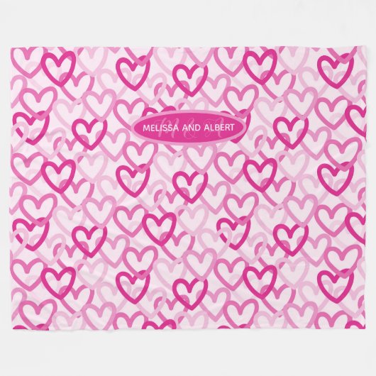 Preppy Hearts Pink Fleecedecke (Vorderseite (Horizontal))