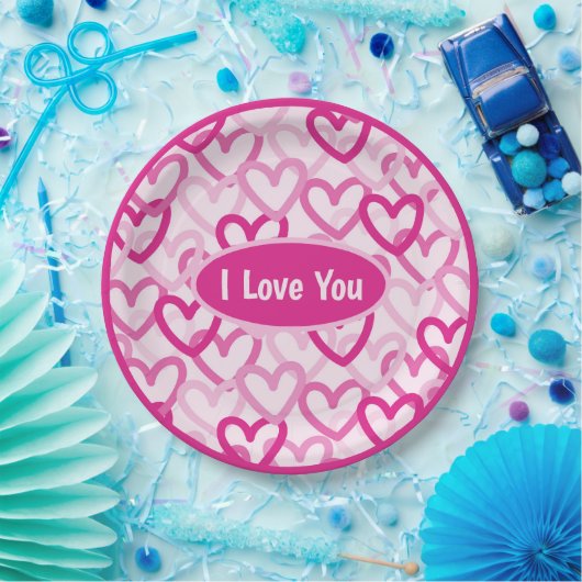 Preppy Hearts Pink Pappteller (Party)