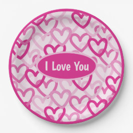 Preppy Hearts Pink Pappteller