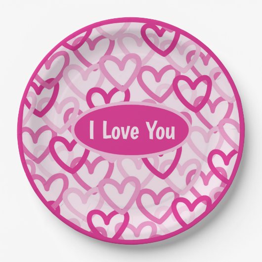 Preppy Hearts Pink Pappteller (Vorderseite)