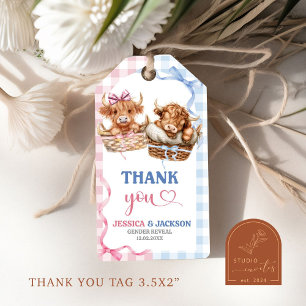 Preppy Heifer oder Bull Gender Reveal Gift Tags Geschenkanhänger