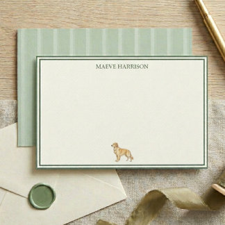 Preppy Hellgrün Gestreift Golden Retriever Briefpapier