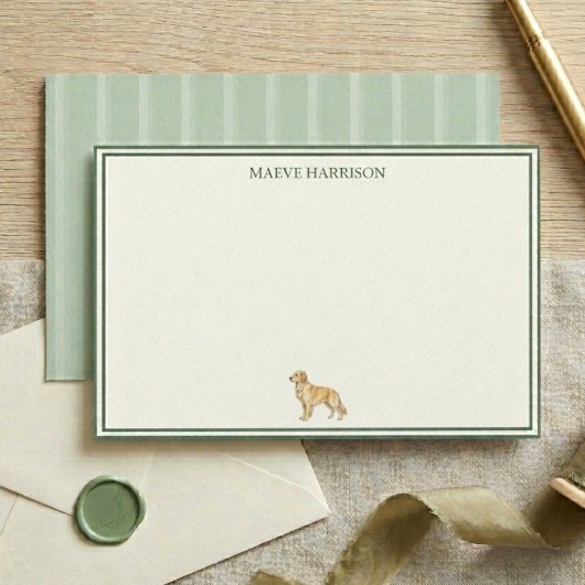 Preppy Hellgrün Gestreift Golden Retriever Briefpapier
