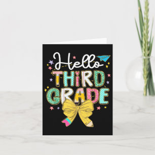 Preppy Hello 3rd Grade Teacher Coquette Bow Back T Karte