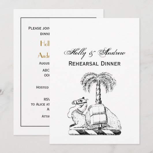 Preppy Heraldic Camel Palm Tree Coat of Arms Einladung (Vorne/Hinten)