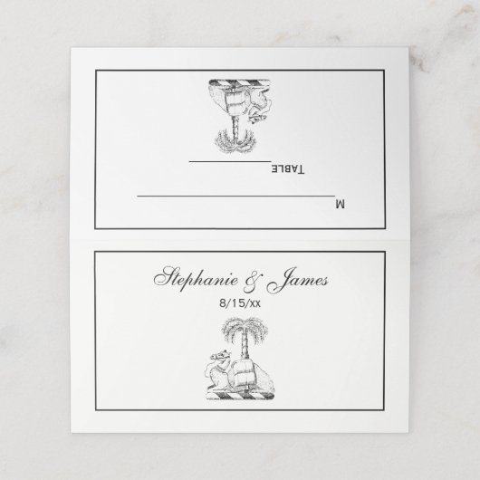 Preppy Heraldic Camel Palm Tree Coat of Arms Platzkarte (Außenseite Aufgefaltet)