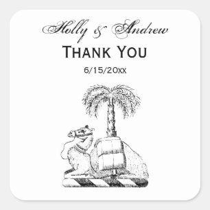 Preppy Heraldic Camel Palm Tree Coat of Arms Quadratischer Aufkleber
