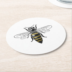 Preppy Heraldic Vintage Biene #2 Wappen C Runder Pappuntersetzer