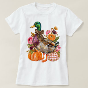 Preppy Herbst Stockente Leopard Bogen Kürbis Flora T-Shirt
