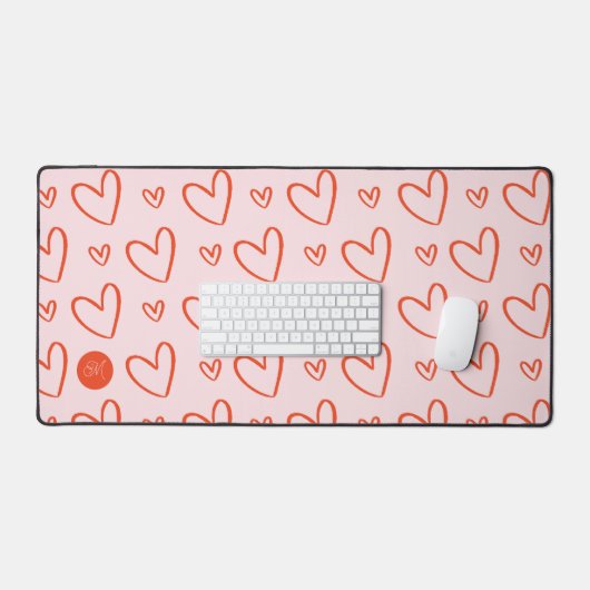 Preppy herzen in rosa und rot mit Monogramm Initia Schreibtischunterlage (Tastatur & Maus)