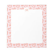 Preppy Herzen in rosa und rot mit Namen Anfangs Notizblock (Vorderseite)