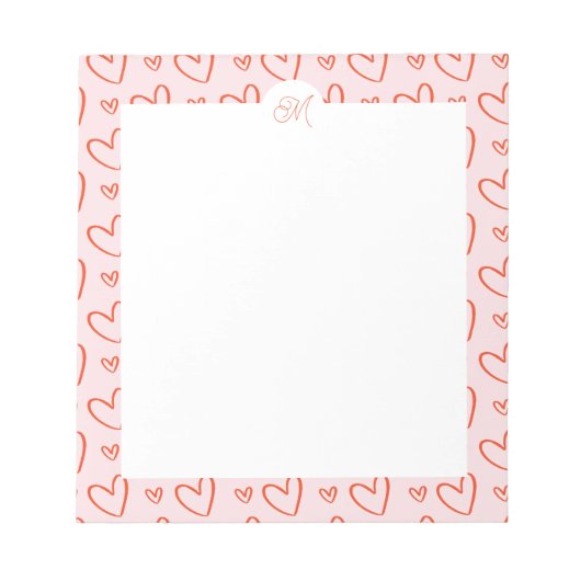 Preppy Herzen in rosa und rot mit Namen Anfangs Notizblock (Vorderseite)