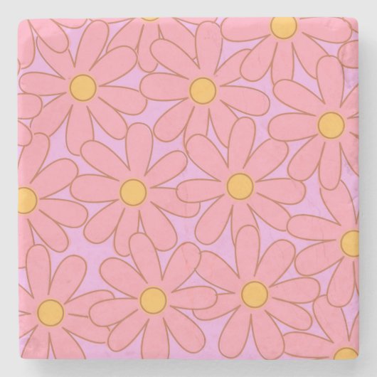 Preppy Hippie Pink Lila Blume Muster Steinuntersetzer (Vorderseite)