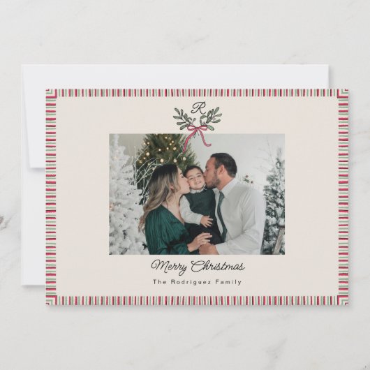 Preppy Holiday Card with Monogram and Family Photo (Vorderseite)