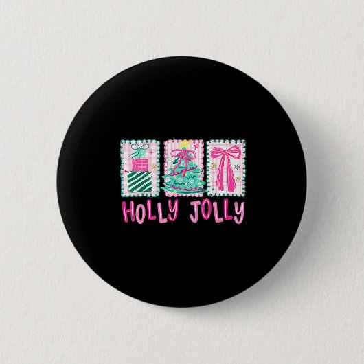 Preppy Holly Xmas Jolly Coquette Bow Christmas Tre Button (Vorderseite)