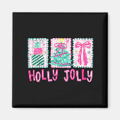 Preppy Holly Xmas Jolly Coquette Bow Christmas Tre Magnet (Vorne)