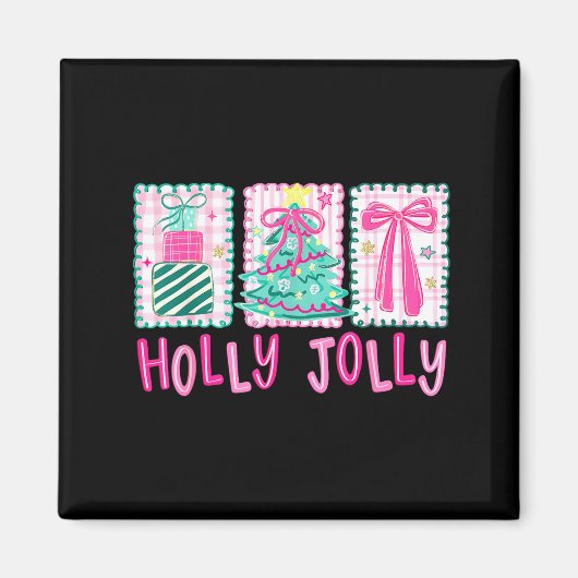 Preppy Holly Xmas Jolly Coquette Bow Christmas Tre Magnet (Vorne)