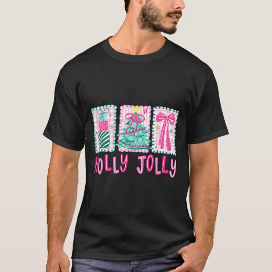 Preppy Holly Xmas Jolly Coquette Bow Christmas Tre T-Shirt (Vorderseite)