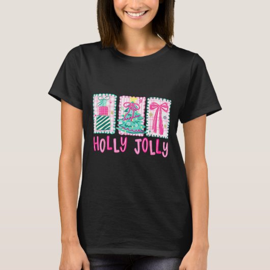 Preppy Holly Xmas Jolly Coquette Bow Christmas Tre T-Shirt (Vorderseite)