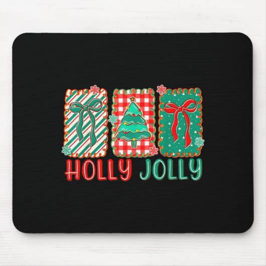 Preppy Holly Xmas Jolly Vibes Bow Christmas Girl W Mousepad (Vorne)