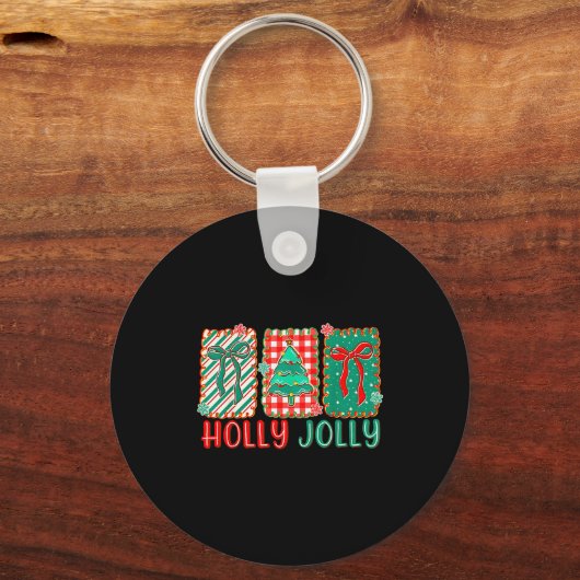 Preppy Holly Xmas Jolly Vibes Bow Christmas Girl W Schlüsselanhänger (Vorderseite)