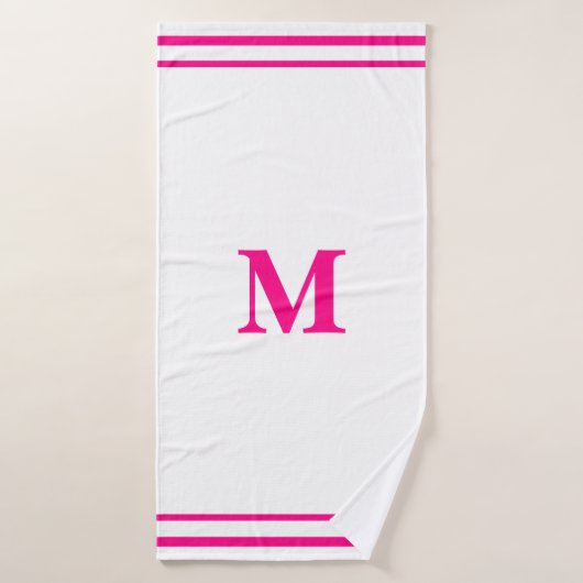 Preppy Hot Pink Elegant Minimal Border Initial Badehandtuch (Badehandtuch)