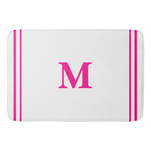 Preppy Hot Pink Elegant Minimal Border Initial Badematte (Vorderseite)