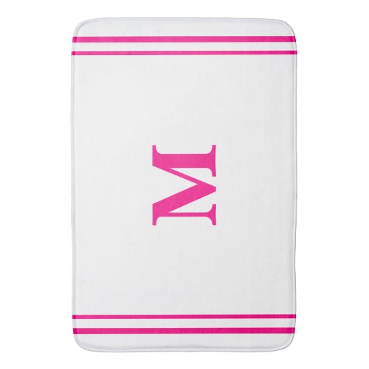 Preppy Hot Pink Elegant Minimal Border Initial Badematte (Vorderseite Vertikal)