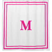 Preppy Hot Pink Elegant Minimal Border Initial Duschvorhang (Vorderseite)
