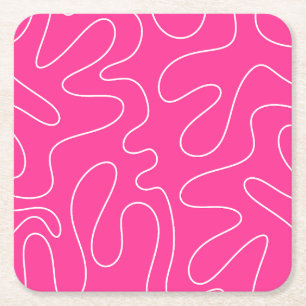 Preppy Hot Pink Squigggle Abstrakt Rechteckiger Pappuntersetzer