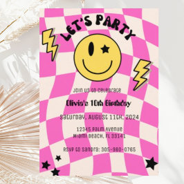 Preppy Hot Pink Y2K Lächeln Geburtstag Einladung