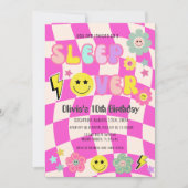 Preppy Hot Pink Y2K Sleep Over Happy Face Birthday Einladung (Vorderseite)