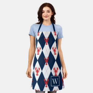 Preppy-Hummer Argyle - Rot & Navy Monogramm Schürze